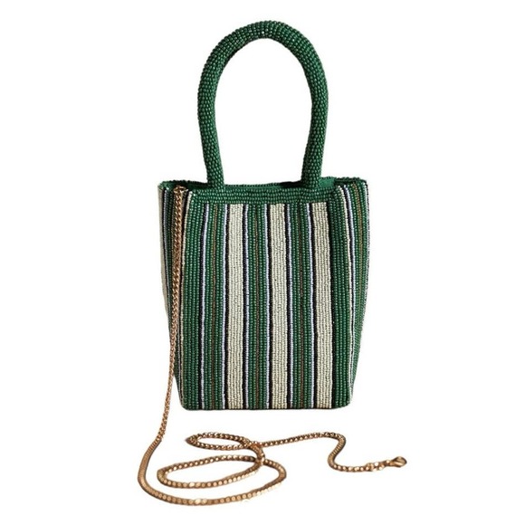 Anthropologie Handbags - ANTHROPOLOGIE Beaded Crossbody Mini tote in green motif